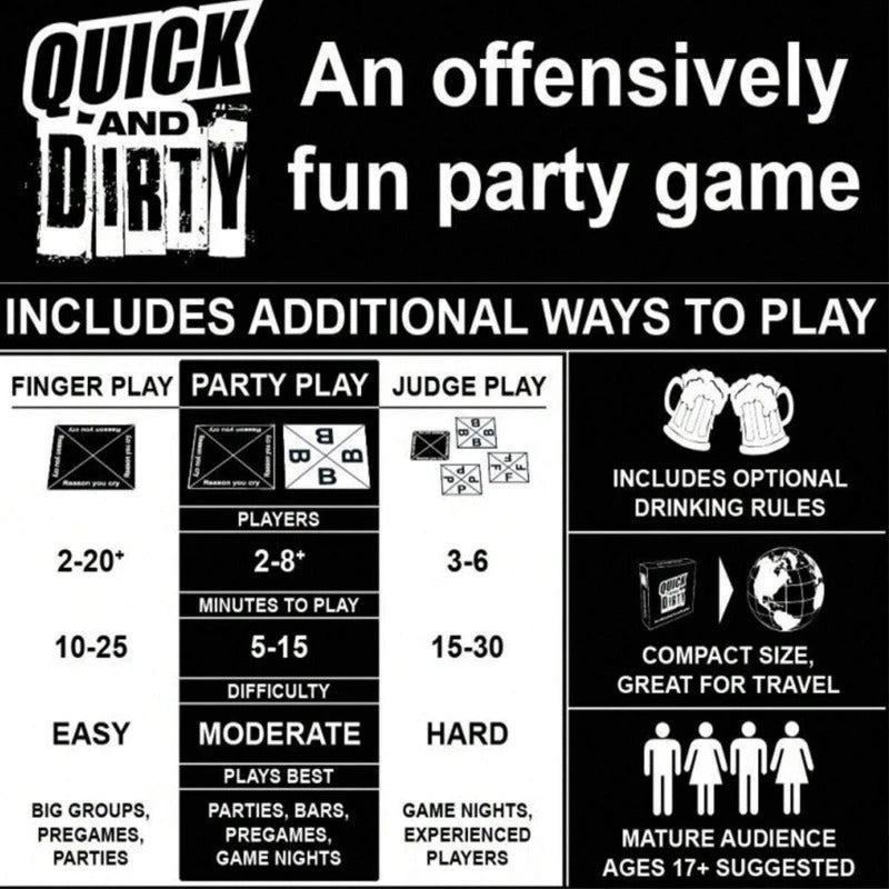 Quick And Dirty" Family Gathering Game Card